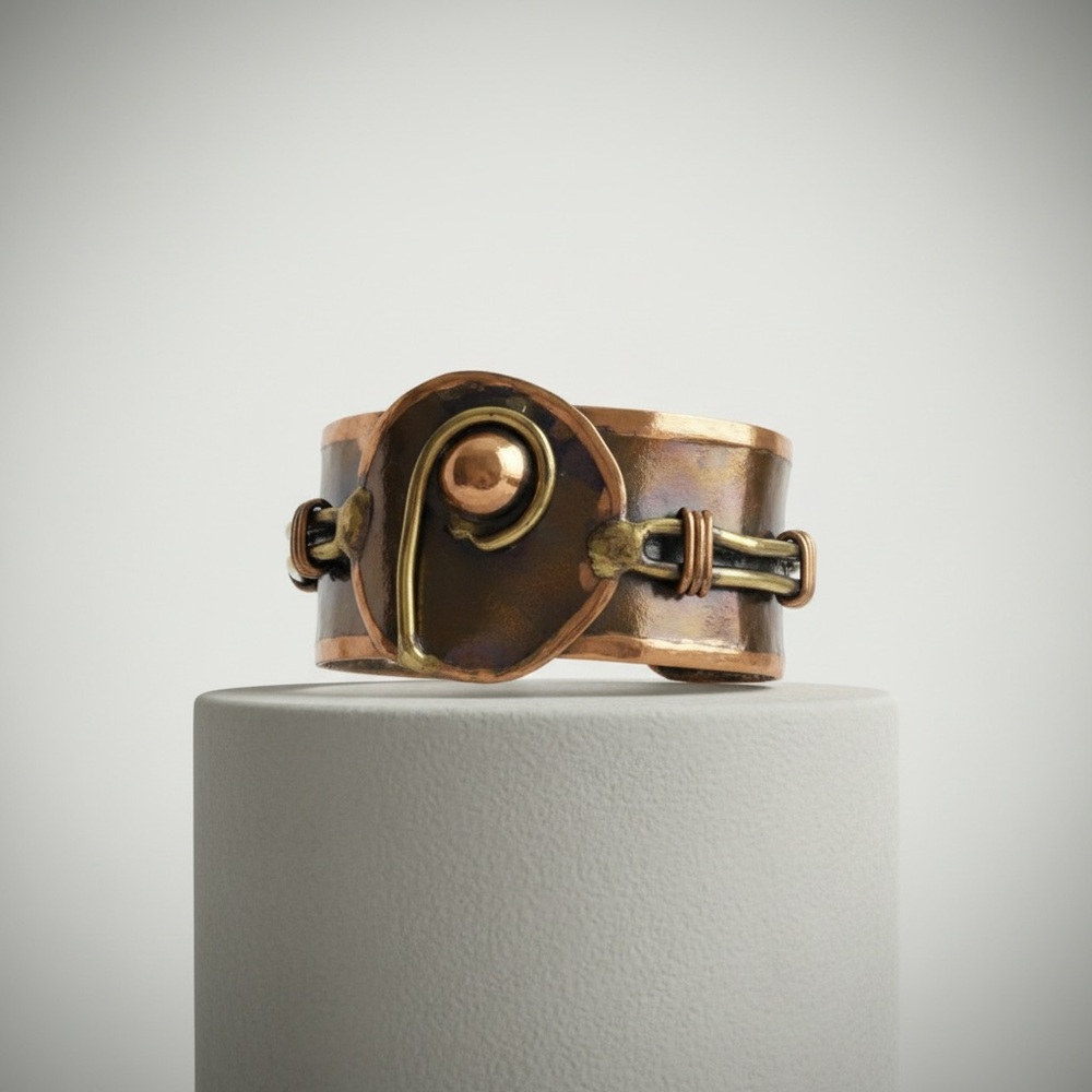6” Handcrafted Cuff Bracelet made w Brass - Picture 2 of 4